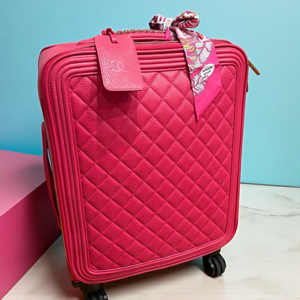 SOLD- CHANEL Hot Pink Le Boy Bag Rolling Suitcase